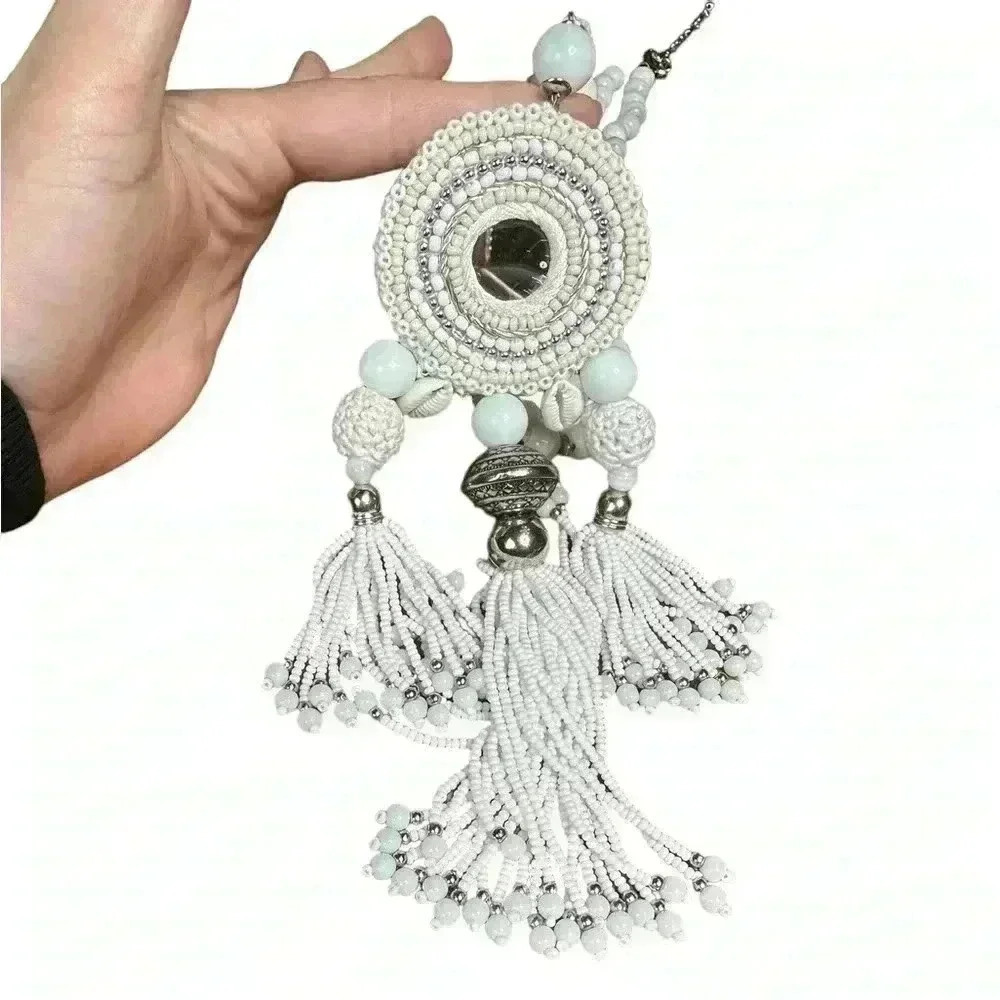 Chico's White Beaded Dream Catcher Long Necklace 32"